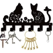 Black Cats Key Holder for Wall Metal Key Holder Hooks Organizer Rack Key Wall Mounted Key Hook Hangers Key Display Wall Decorative with 6 Hooks for Entryway Hallway Front Door 10.6x6Inch