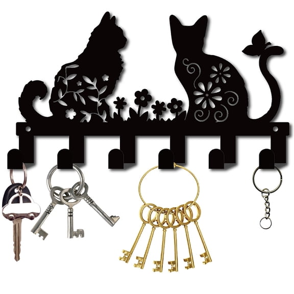 Black Cats Key Holder for Wall Metal Key Holder Hooks Organizer Rack Key Wall Mounted Key Hook Hangers Key Display Wall Decorative