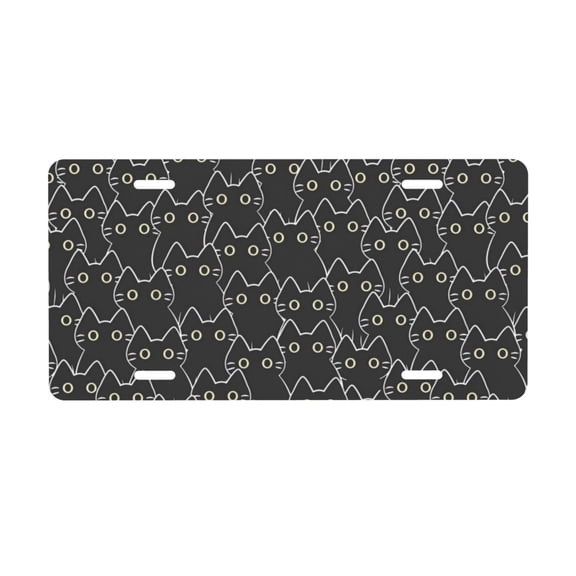 Black Cats License Plate with 4 Holes,Novelty Aluminum Metal Car Plate Vanity Tag Decorative Car Front Accessories for Women Men,6"x12"