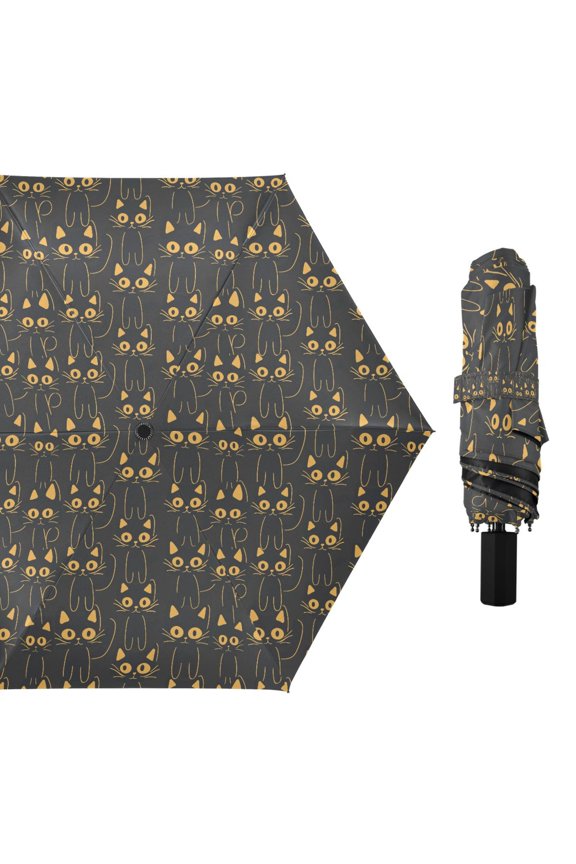 Black Cats Lines Compact Sun Umbrella Windproof Travel Umbrellas for Rain Strong Portable UV Protection