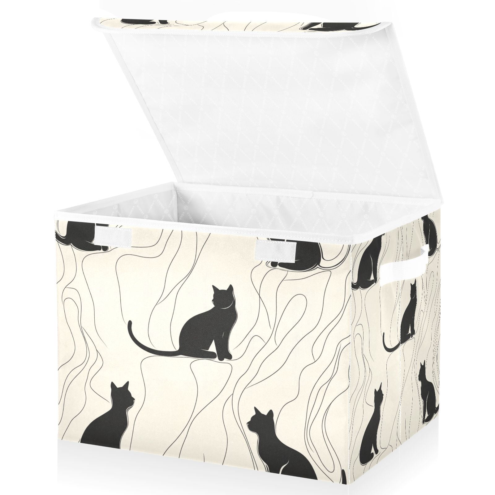 Black Cats Lines Storage Basket for Shelves Foldable Container Organizer for Organizing Toys Clothes Books with Handles
