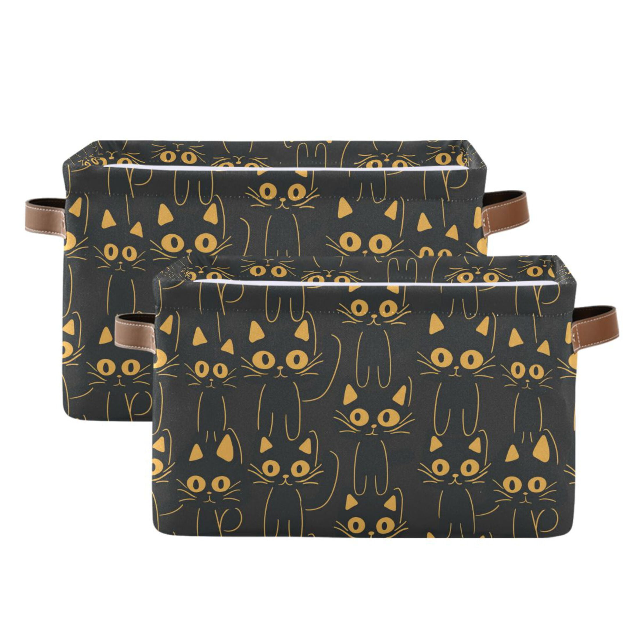Black Cats Lines Storage Bins with Handle Fabric Organizer Basket Foldable Box 2 Pack 14.2x10.2x8.3