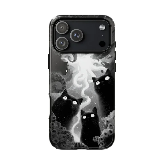 Black Cats Octopus Whimsical Abstract Fantasy Phone Case with iPhone 17 to 11 Pro Max