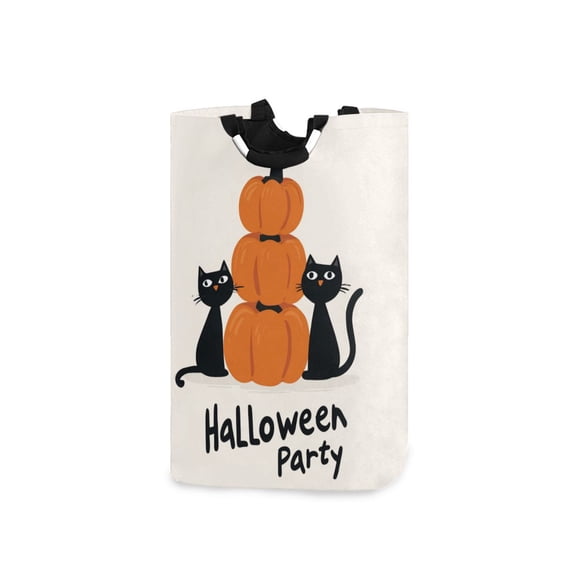 Black Cats Pumpkins Halloween Party Laundry Basket with Handles Foldable Laundry Hamper Freestanding Washing Bin 50L