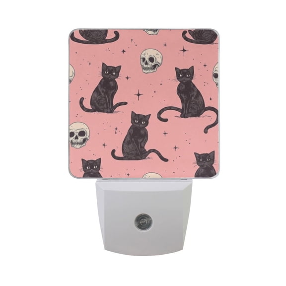 Black Cats Skulls Stars LED Night Light with Smart Sensor Plug Into Wall Dusk to Dawn 2 packs