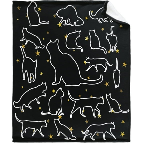 Black Cats Stars Blanket Cute Throws Gifts for Boys Girls, Kitten Decor Cat Plush Soft Lightweight Flannel Fleece Blankets Kawaii Sheet for Lap Chair Bed 50x40In Kids
