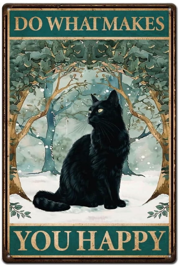 Black Cats Tin Sign Do What Make You Happy Vintage Metal Tin Signs Tree Ring Funny Wall Art Painting Metal Decor for Bedroom Playroom Living Room Cafe Bar Home for DIY