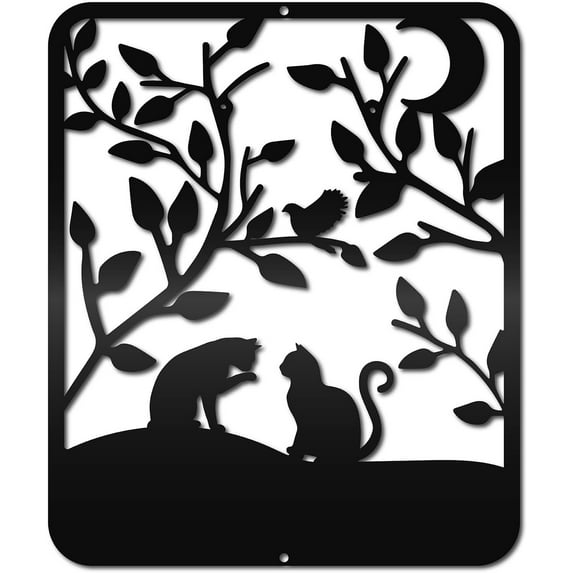 Black Cats Wall Art Tree Metal Decor Wall Sculptures Decorative Hanging Pediments Ornament Painting for Home Living Room Kitchen Bathroom 11.8 x 10.2 Inch DIY