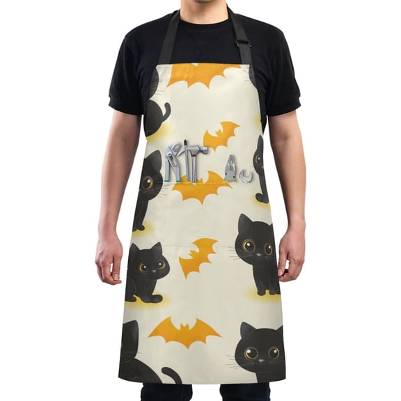 Black Cats and Bats Chef Kitchen Apron with Pockets for Women Waterproof Aprons for Cooking Baking