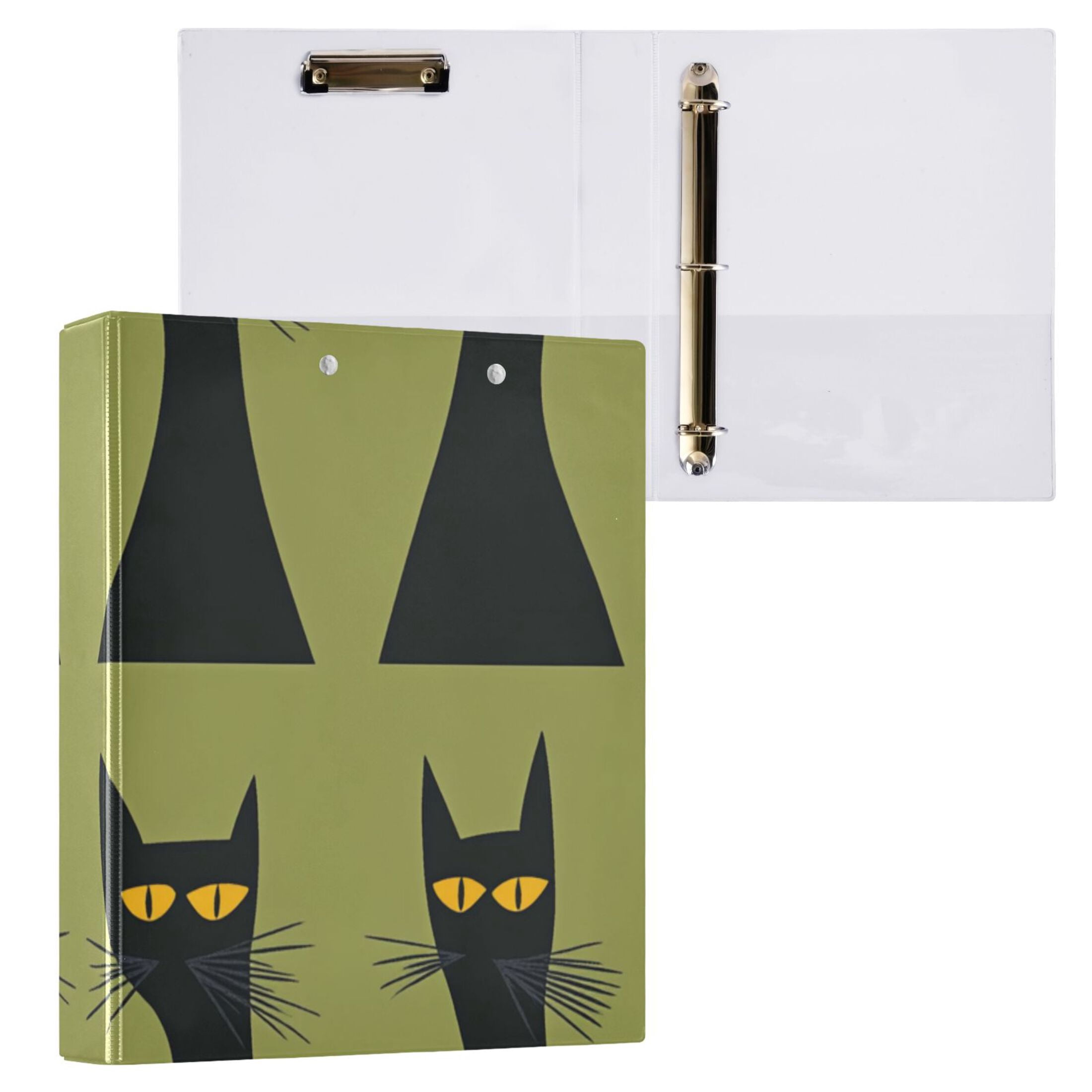 Black Cats and Green 3 Ring Binders 1.5 inch Hardcover File Folders with Interior Pockets A4 Size Organizer for School Office Hospital