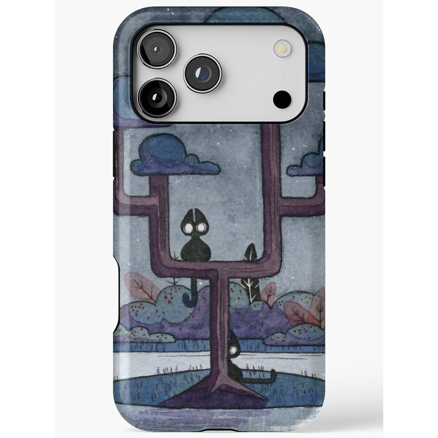 Black Cats and Tree Blue-Gray Tough Case for Apple iPhone, Dual-Layer ...