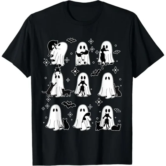 Black Cats in Ghost Costume - Cute Ghost Cat Halloween Unisex T-Shirt