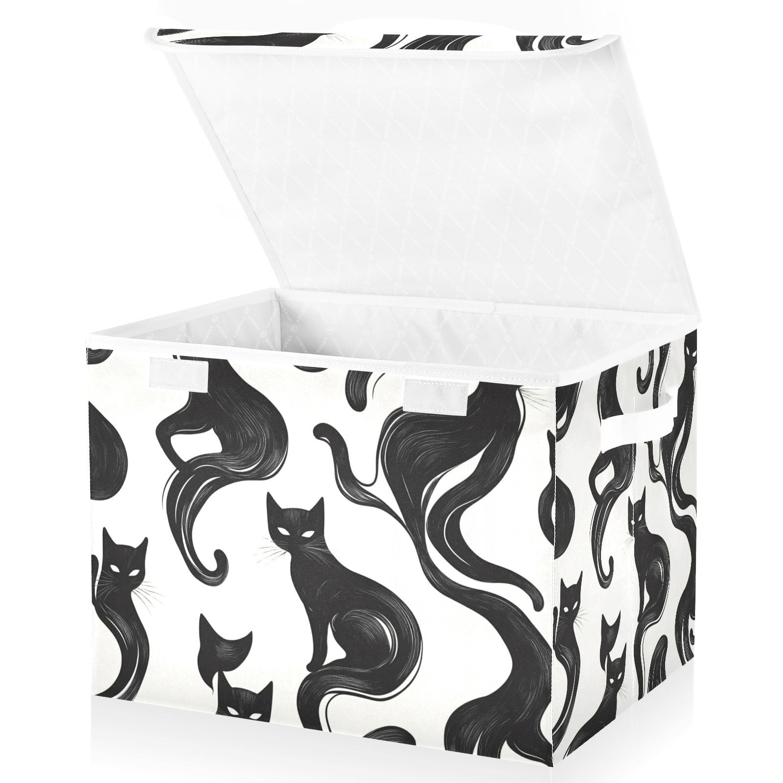 Black Cats in White Storage Basket for Shelves Foldable Container Organizer for Organizing Toys Clothes Books with Handles