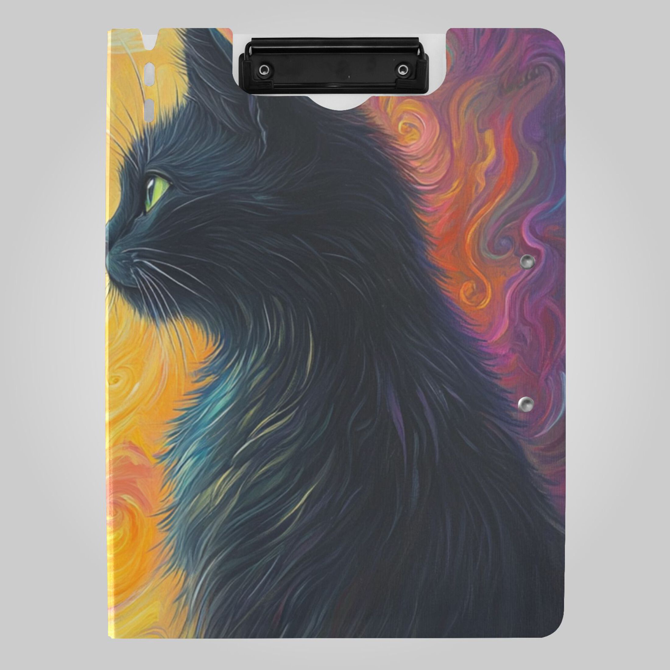 Cat File Floder Computer Black Cats under Colorful Sky Foldable Binder Folder Clipboard with Pen ...