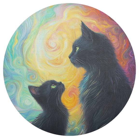 Black Cats under Colorful Sky PVC Round Grid Placemat Table Mat 1 Pc 15.4" x 15.4"
