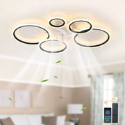 Garwarm 39 in Black Geometric Ceiling Fan with Lights and Remote, Modern Low Profile Flush Mount LED Ceiling Fan, Dimmable 6 Speed Reversible Fan Light for Bedroom Living Room