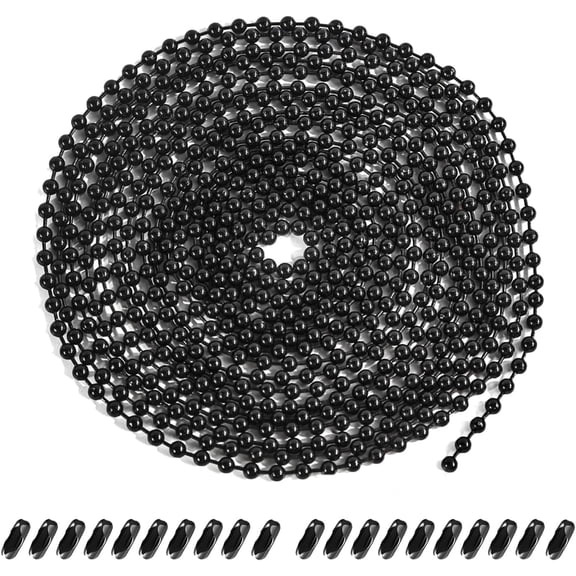 Black Ceiling Fan Pull Chain, 120" Extra Long Rust Proof 3mm Beaded Ball Light Pulls Extension Chains with 20Pcs Connectors