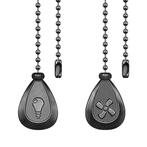 Black Ceiling Fan Pull Chain,2Pcs 12 Inches Decorative Fan Pull Chain Ornaments Extension,3mm Diameter Beaded Ball Fan Pull Chain Extender with Connector(2 Pack)