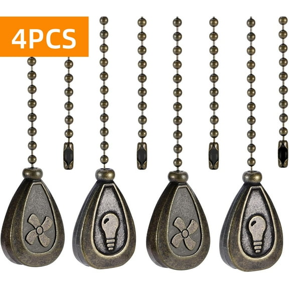 WLGJL Black Ceiling Fan Pull Chain, 12 Inches Decorative Fan Pull Chain Ornaments Extension, 3mm Diameter Beaded Ball Fan Pull Chain Extender with Connector (4 Pack)