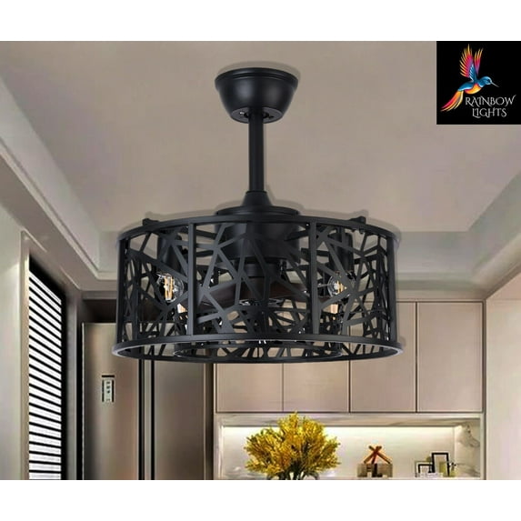 Black Ceiling Fan with light and remote control | Ceiling Fan With Cage Light