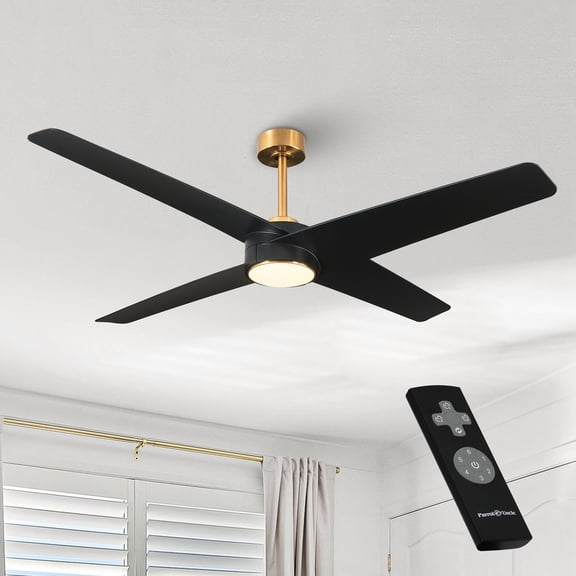 60" Modern Black Large Ceiling Fan with LED Light and Remote for Living Room and Great Room