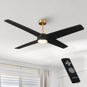 60" Modern Black Large Ceiling Fan with LED Light and Remote for Living Room and Great Room