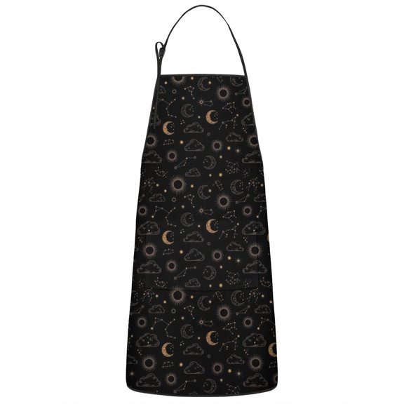 Black Celestial Cloud Pattern Apron-Garden Aprons for Women with Pockets-Cotton Linen Waterproof Kitchen Cooking Gardening Aprons Adjustable for Kitchen,Cooking,BBQ and Salon 33x27 Inch