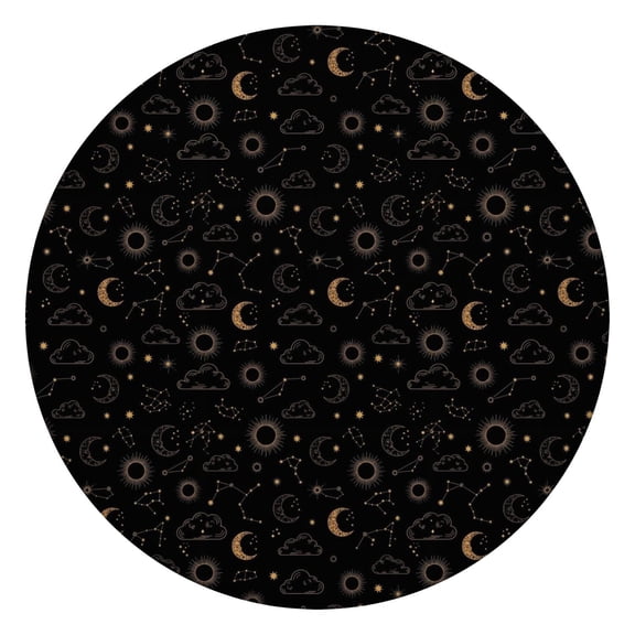 Black Celestial Cloud Pattern Round Fitted Tablecloth with Elastic Edge,Dining Table Cover Waterproof,Outdoor Round Tablecloth for Camping,Dining,Indoor and Outdoor