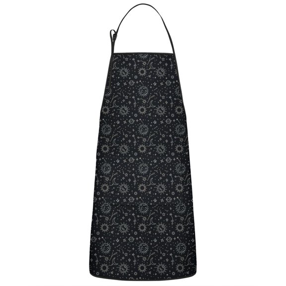 Black Celestial Symbol Pattern Apron-Garden Aprons for Women with Pockets-Cotton Linen Waterproof Kitchen Cooking Gardening Aprons Adjustable for Kitchen,Cooking,BBQ and Salon 33x27 Inch