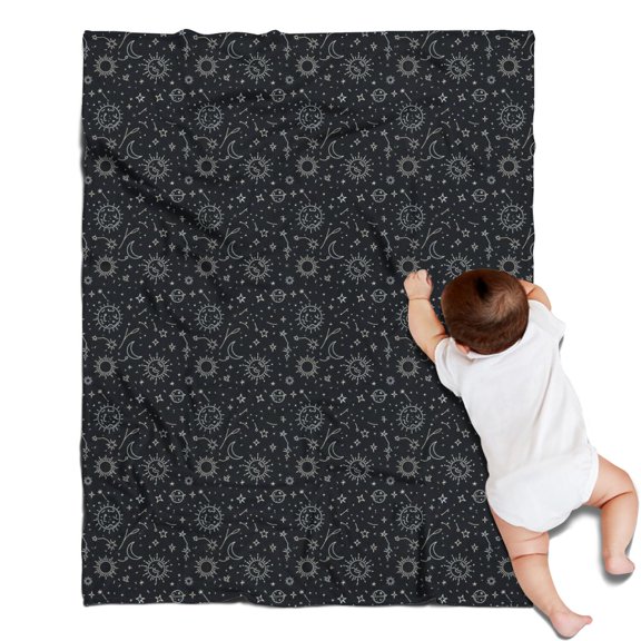 Black Celestial Symbol Pattern Blanket,Comfortable Soft Flannel Throw Blanket,All Season,Warm Lightweight Blankets for Sofa Bed Couch Living Room Chair,30"x40"