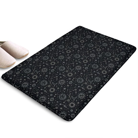 Black Celestial Symbol Pattern Flannel Non Slip Door Rugs,Washable Door Mats Indoor,Decorative Door Mats,Dirt-Resistant and Absorbent Doormat for Entrance,Bedroom,Kitchen,Bathroom,31.5x17in(80x43cm)
