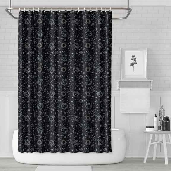 Black Celestial Symbol Pattern Shower Curtain 72"x72" ,Bathroom Decorative Shower Curtains Set with 12 Hooks,Modern Waterproof Washable Shower Curtain