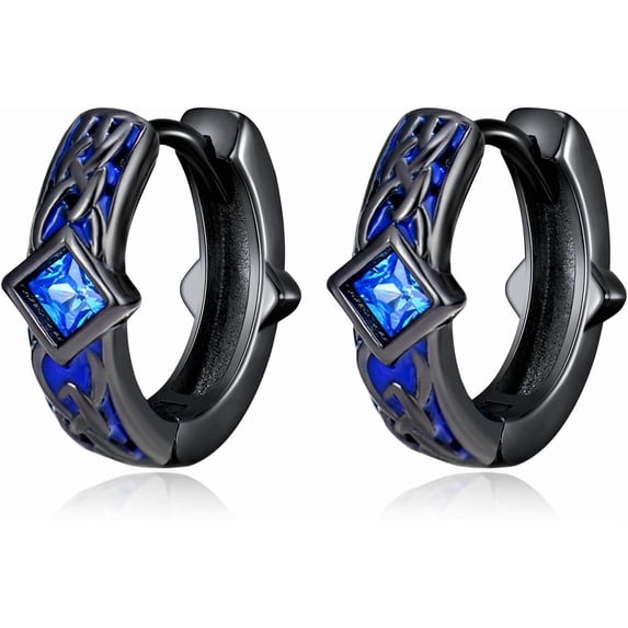 Black Celtic Hoop Earrings Sterling Silver Blue Viking Hoop Huggie Earrings Viking Jewelry Gift for Men