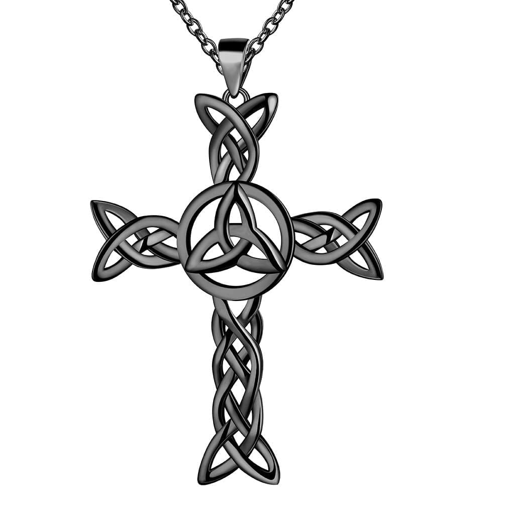 Hipunk Celtic Cross Necklace for Men Women 925 Sterling Silver Celtic Knot Cross Pendant Necklace Trinity Triquetra Irish Jewelry Fathers Day Gift for Dad