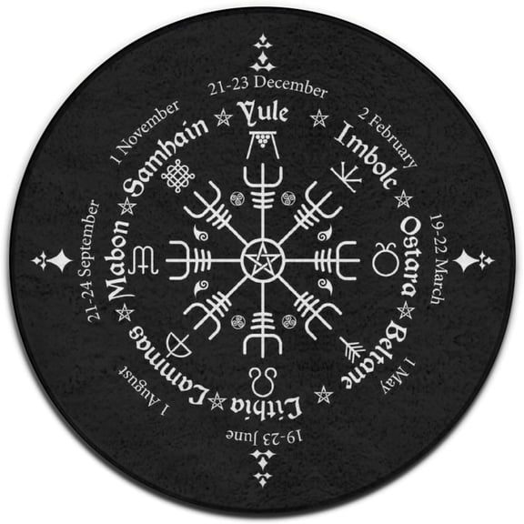 Black Celtic Viking Design Round Rug, Nordic knotwork circle carpet for living room or game room, soft washable non-slip floor mat, dark medieval warrior home décor accent