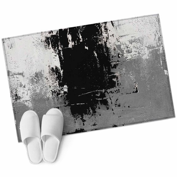 Black Cement Gray Bathroom Rug Washable 2x3 Entryway Rug Non Slip Modern Abstract Art Black Front Door Mat Low Pile Indoor Doormat Throw Floor Carpet for Kitchen Bedroom Entrance