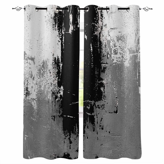 Black Cement Gray Blackout Curtains for Bedroom/Living Room, Thermal Insulated Kitchen Curtains, Modern Abstract Art Black Grommet Darkening Window Treatment Drapes 52"x84"x2