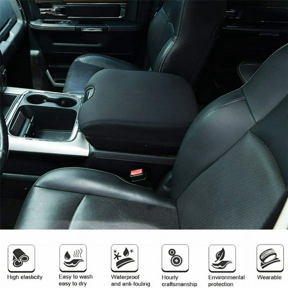 Black Center Console Cover Armrest Pad For 2010-2017 Dodge RAM 1500 2500 3500