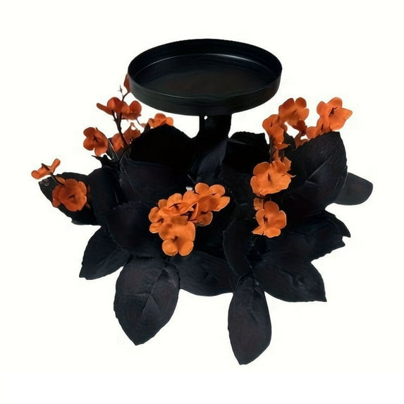 Black Centerpiece Table Decorations, Halloween Gothic Artificial Dry Branch and Leaves Harvest Table Candle Holder for Dinning Table, Fireplace Mantel
