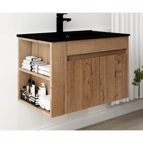 Black Ceramic Basin, Compact Design | Small Bathroom Solution, Bottom Storage for Essentials | Tranquil Bathroom Experience