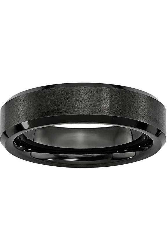 Black Ceramic Beveled Edge 6mm Brushed and Polished Band