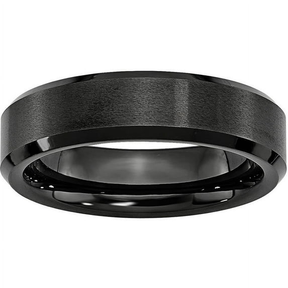 Black Ceramic Beveled Edge 6mm Brushed and Polished Band
