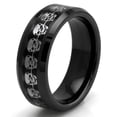 thumbnail image 1 of Tioneer Black Ceramic Carbon Fiber Skull Inlay Wedding Band Ring, 1 of 2