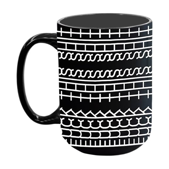 Black Ceramic Coffee Mug with Unique Geometric Pattern Design 11 Oz Durable Cup for Hot & Cold Beverages