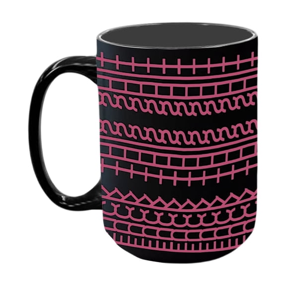 Black Ceramic Coffee Mug with Unique Geometric Pattern Design 11 Oz Durable Cup for Hot & Cold Beverages