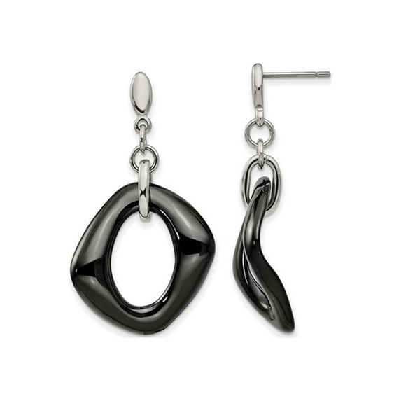 Gem & Harmony Black Ceramic Dangle Earrings in Stainless Steel for Women