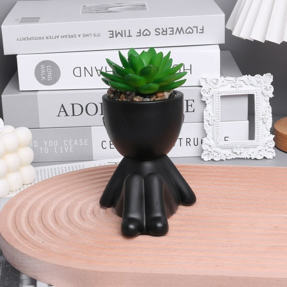 Black Ceramic Head Planter 7 Inch Face Flower Pot Cute Garden Pot for Succulent Cactus Herbs Plants with Drainage