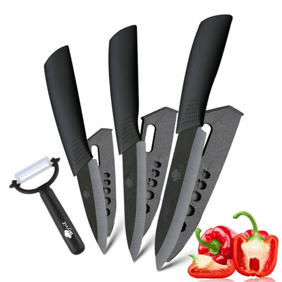 Black Ceramic Knives Sharp 5-inch Utility Knife 4-inch and 3-inch Fruit Paring Knife,Kitchen Knife for Cutting Boneless Meats, Sashimi, Fruits and Vegetables