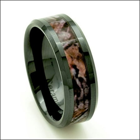 Black Ceramic Men's Hunting Camo Ring 8mm Comfort Fit Wedding Band (10)