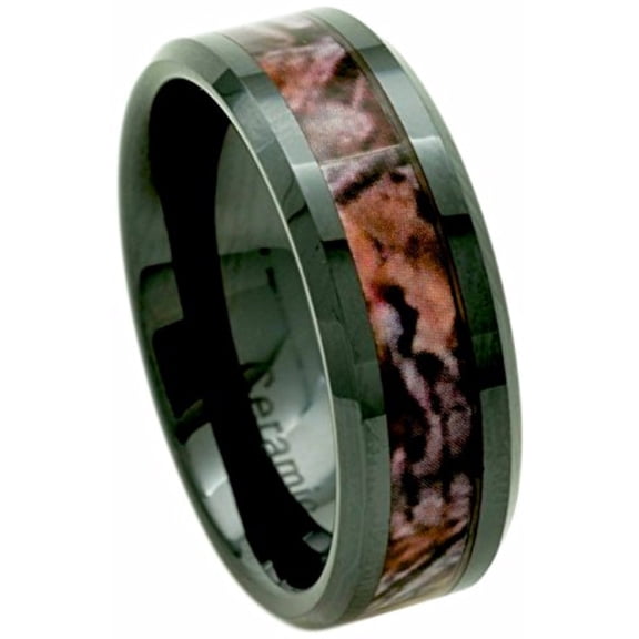Black Ceramic Men's Hunting Camouflage Ring 8mm Comfort Fit Wedding Band (12)